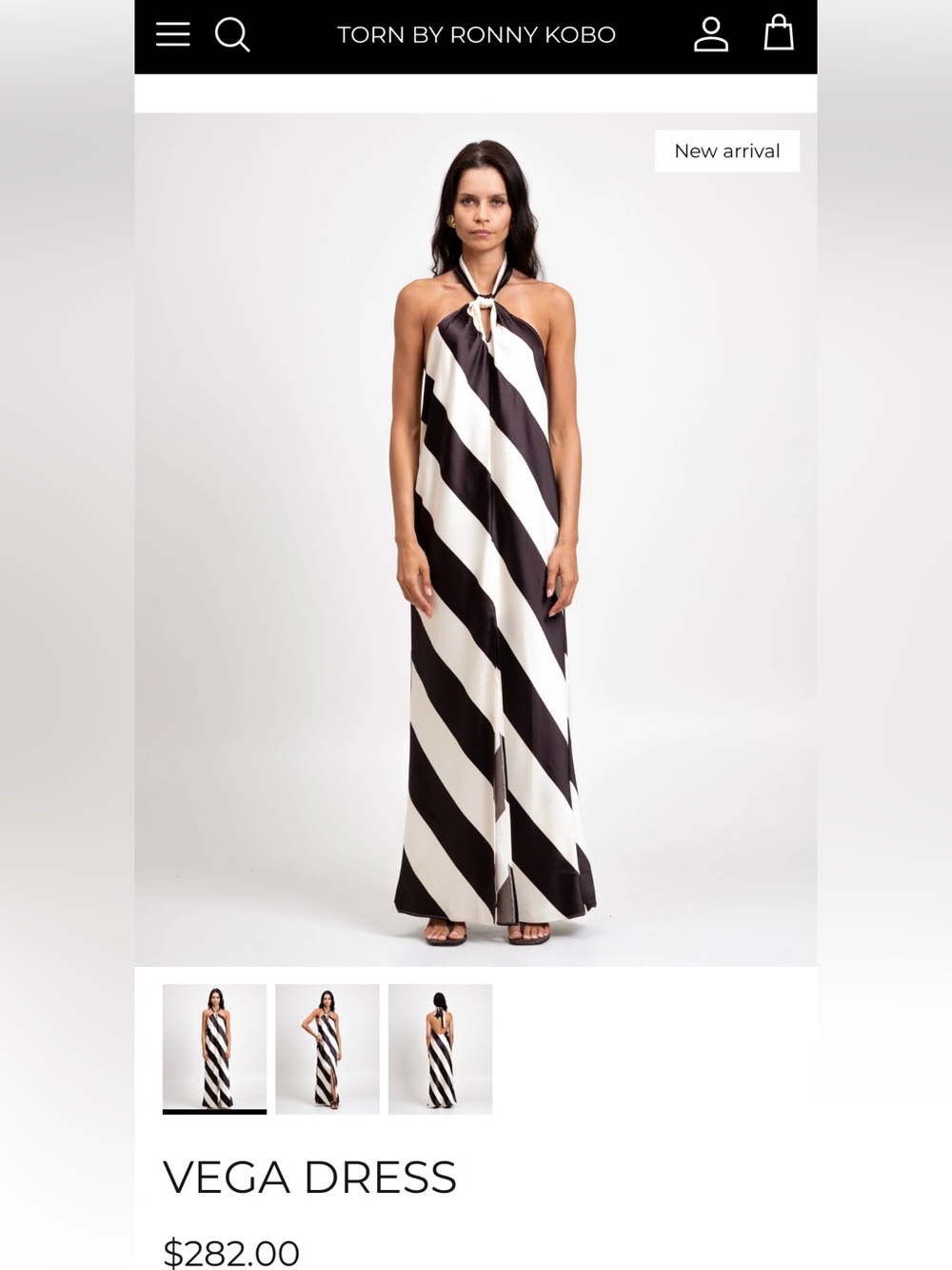Torn by Ronny Kobo Vega Halter Maxi Dress in Black & White